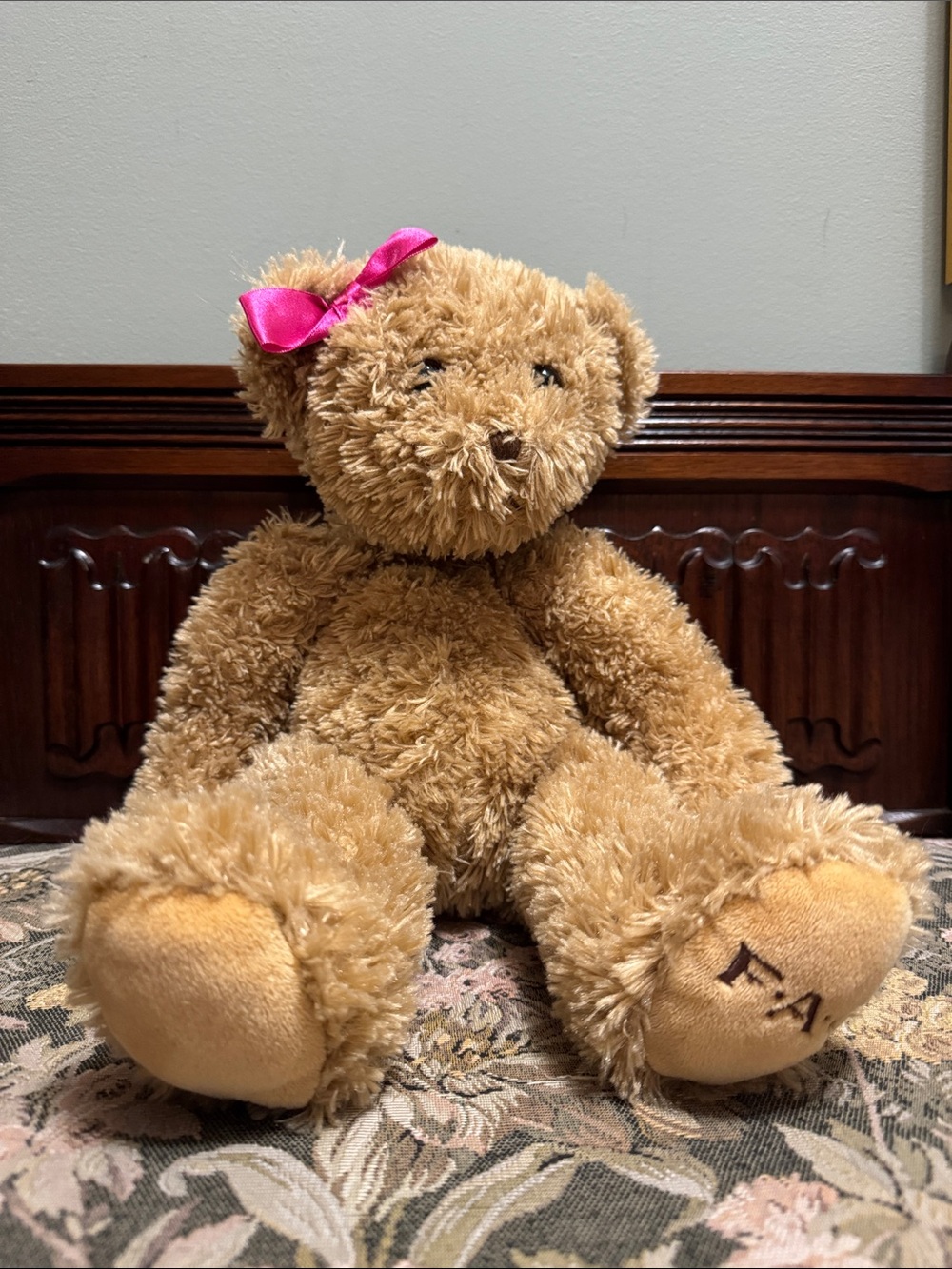 FA Plush Brown Teddy Bear with Pink Bow - Soft Cuddly Toy